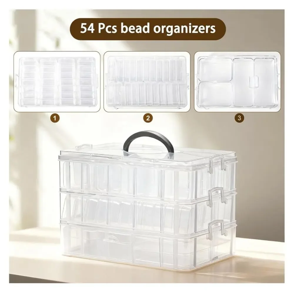 Bead Organizers Art Craft Storage 3-Tier Stackable Storage Container Box 61pcs